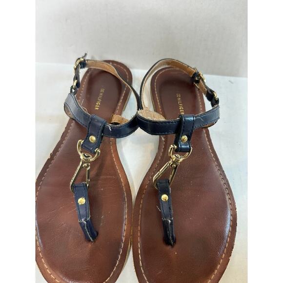 Tommy Hilfiger Size 7.5 Navy Blue Strap Lenita Thong Flat Sandals Summer Vacay - Picture 6 of 8